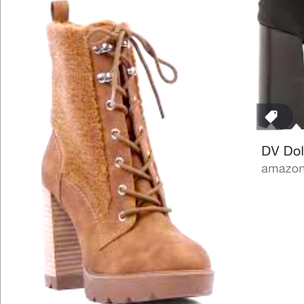 NIB Dolce Vita Anthropologie Dixy Tan heel combat boot faux sherling woman 8.5